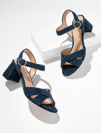 Talbots Myra Suede Block Heel Sandals - Blue - 9 1/2 M Talbots