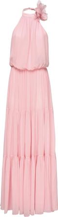 Retrof&ecirc;te Roze Bloemen Open Rug Hoge Hals Jurk - Dames - Maxi kleedjes - Roze - M - Kleedjes