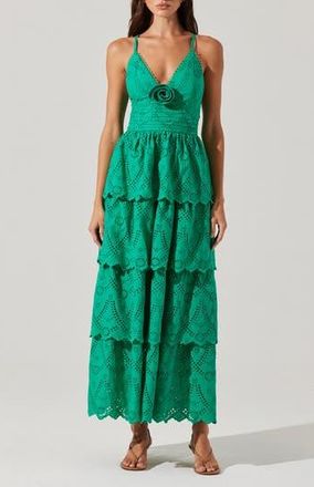 ASTR the Label Faeryn Tiered Cotton Maxi Dress in Emerald at Nordstrom Rack, Size X-Small