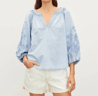 Velvet Trina Puff Sleeve Top In Chambray