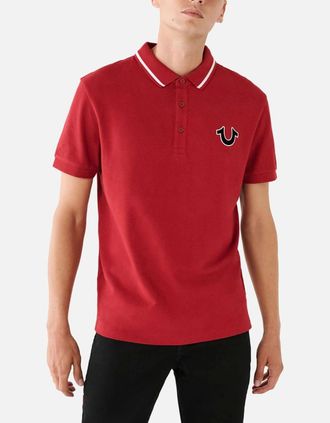True Religion Mens True Religion Mens Polo Shirt Regular Fit Signature Horseshoe Pique Polo Shirts - Red - Size: 40