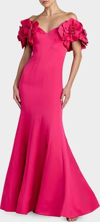 Mac Duggal Embellished Satin Off-Shoulder Trumpet Gown