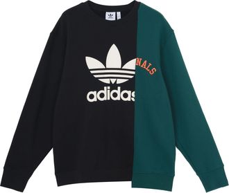 adidas Mens adidas originals Mr Crew Logo Printing Colorblock Irregular Round Neck Pullover Black HC0379
