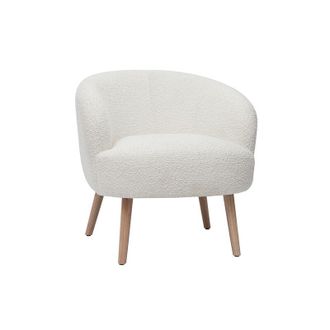 Miliboo Miliboo - Poltrona scandinava in tessuto effetto lana boucl&eacute; e legno maggie