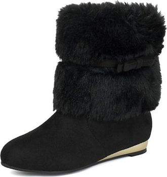 Generic Womens Christmas Ankle Snow Boots Warm Faux Fur Trim and Bowknow Decor Comfort Flats Slip On Winter Shoes (7.5,Black)