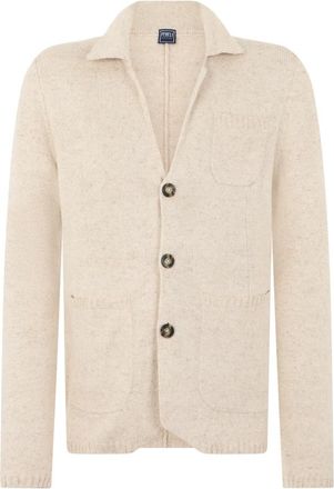 Fedeli Zachte Cardigan met Kraag en Knopen - Heren - Vesten - Beige - L - Katoen - Truien & Vesten