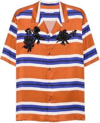 Dries Van Noten Gestreept overhemd versierd met kralen