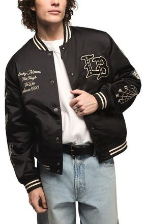 Lucky Brand Satin Varsity Jacket in Jet Black at Nordstrom, Size Xx-Large