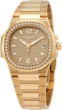 Patek Philippe Nautilus Quartz Diamond Gold Dial Ladies Watch 7010-1R-012