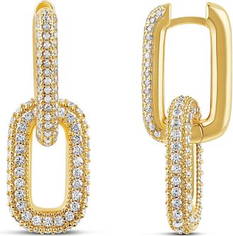SHYMI Removable Link Pav&eacute; Drop Earrings - 14K Gold Filled, Rhodium Plated, Cubic Zirconia Detailing, Day to Night