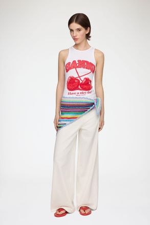 Ganni Mixed Scarf in Striped Crochet Organic Cotton