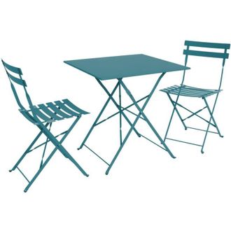 Sweeek Sweeek - 2-seater folding metal bistro garden table, 70x70cm, Emilia, Duck Blue, 70x70x71 cm