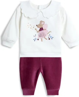 JoJo Maman B&eacute;b&eacute; Fairy Mouse Cotton Blend Sweatshirt & Leggings Set in Berry at Nordstrom, Size 6-12M