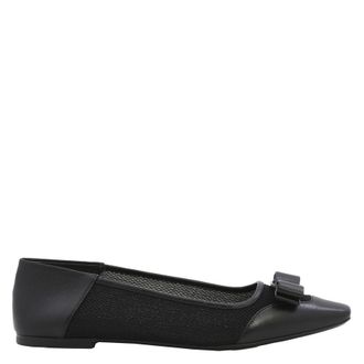 Ferragamo Anz Vara Bow Bi-Material Ballet Flats, Size 7 C