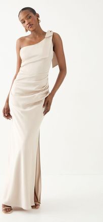 Misspap Womens Asymmetric Shoulder Bow Detail Bridesmaid Dress - Champagne - Size 12 UK