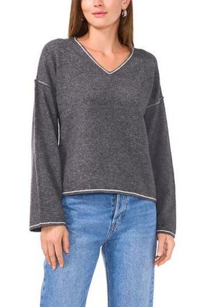 Vince Camuto Contrast Detail V-Neck Sweater in Med Hthrgrey at Nordstrom Rack, Size X-Small