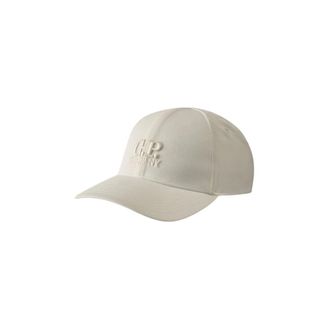 C.P. Company Logo Cap van Gabardine Stof - Heren - Petten - Wit - ONE Size - Katoen - Accessoires