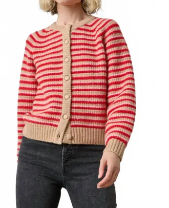 Lilla P Button Front Striped Cardigan In Holly Stripe