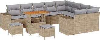 vidaXL Vidaxl - Garden Sofa Set Height-Adjustable 12 pcs Beige Poly Rattan