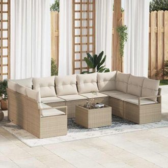 vidaXL Conjunto De Sof&aacute; De Jard&iacute;n 10 Pcs Beige Polirat&aacute;n Vidaxl