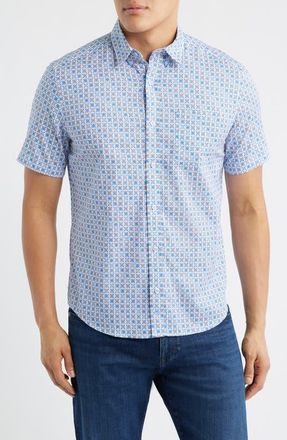 Johnston & Murphy Logan Print Button-Up Shirt in Blue /Orange Geo Floral at Nordstrom, Size Xxx-Large