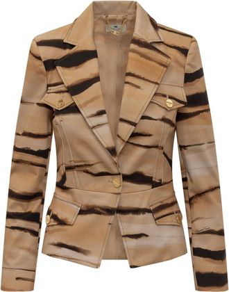 Elisabetta Franchi Brown Abstract Notched Lapel Blazer