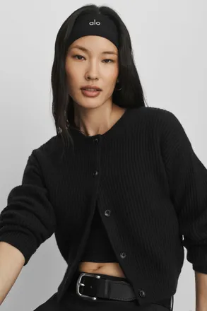 Alo | Cashmere Wool Harmony Cardigan Top in Black, Size: Medium