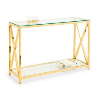 Julian Bowen Miami Console Table 1.2m - Glass & Gold - Julian Bowen | TJ Hughes