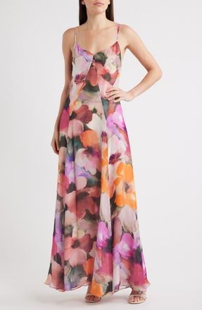Black Halo Emory Floral Print Crinkle Chiffon Maxi Dress in Lumiere Fleur at Nordstrom, Size 10