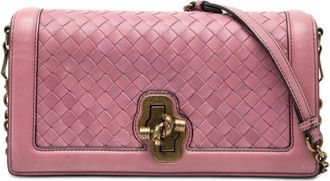 Bottega Veneta Pre-owned Shoulder Bags, female, Pink, Size: ONE SIZE Pre-owned Woven Leather Shoulder Bag