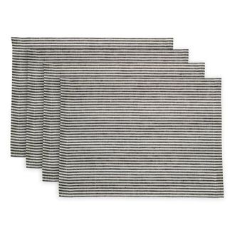 Solino Home Linen Placemats - Narrow Stripe, 14 x 19 in Black And White at Nordstrom, Size Medium