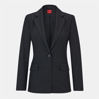 HUGO BOSS Hugo Womens Solid Patterned Notch Collared Suit Jacket in Black - Size 4 UK