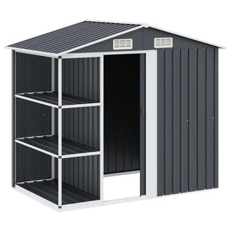 Berkfield Home Garden Shed with Rack Anthracite 205x130x183 cm Iron in Dark Grey | Size: 205 x 130 x 183 cm