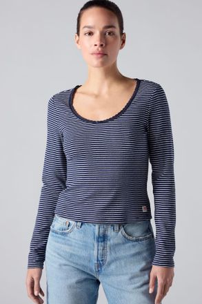 Levi's Dry Goods Pointelle Lace Long Sleeve Top - Mujer - XS - Azul / Tina Stripe Navy Blazer Egret