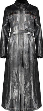Diesel Elegante lange jurk met stijlvolle zakken - Dames - Shirt Kleedjes - Grijs - S - Katoen - Kleedjes
