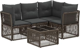 vidaXL Conjunto De Sof&aacute;s De Jard&iacute;n 5 Uds. Gris Rat&aacute;n Sint&eacute;tico Vidaxl