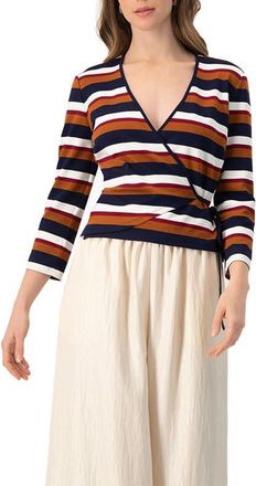 Ivonne V-Neck Wrap Blouse with Color Block Stripes in Multi-Brown at Nordstrom, Size Medium