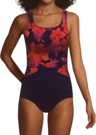 Lands End Scoop-Neck Tropical Hibiscus Swimsuit In Waikiki Floral