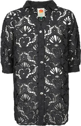 Farm Rio openwork-design button-up top - Black