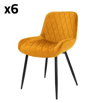 ML Design Lote de 6 sillas de comedor de terciopelo, mostaza