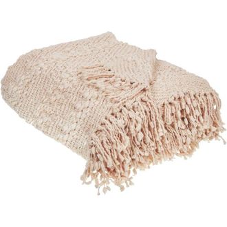 Beliani Beliani - Coperta di cotone intrecciata con nappe beige chiaro 150 x 200 cm Vella
