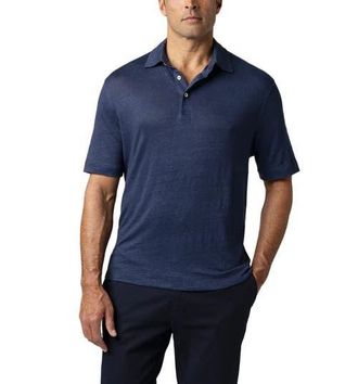 Robert Talbott Taylor Linen Jersey Polo in Navy at Nordstrom, Size Xx-Large
