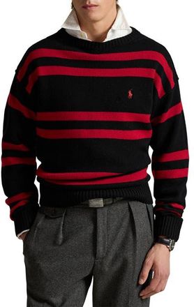 Polo Ralph Lauren Stripe Crewneck Wool Sweater in Polo Black Combo at Nordstrom, Size Xx-Large
