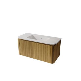 Saniclass Terra Badkamermeubelset - 100cm - 2 lades - afgeronde hoeken - 1 wastafel - zonder kraangat - sandwood (licht eiken)