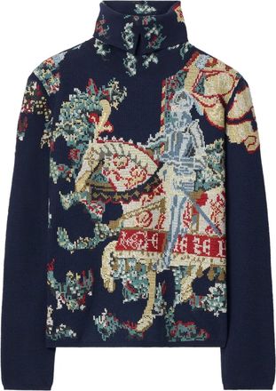 Burberry tapestry knight collared sweater - men - Wool - L - Blue