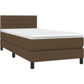 vidaXL Cama Box Spring Colch&oacute;n Y Luces Led Tela Marr&oacute;n Oscuro 80x200cm Vidaxl