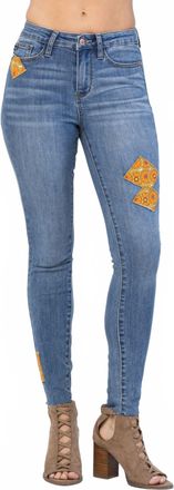Judy Blue Mid-Rise 70s Patch Skinny Jeans In Blue