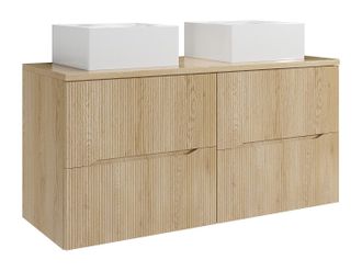 Vente-Unique Mueble de ba&ntilde;o suspendido estriado con lavabo sobre encimera cuadrado - Natural claro - 120 cm - ORISO