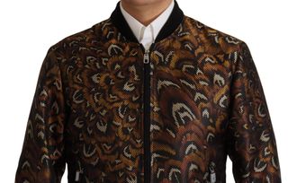Dolce & Gabbana Mens Brown Feather Full Zip Blouson Jacket Polyester Clothing