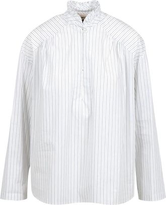 Semicouture Gestreepte Poplin Blouse - Dames - Blouses - Wit - M - Katoen - Overhemden